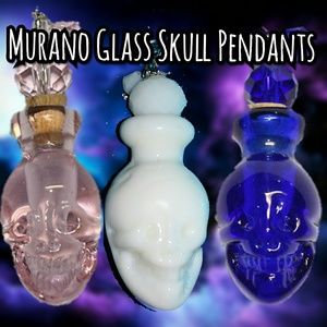Murano Glass Skull Bottle Necklace Pendants +Cords